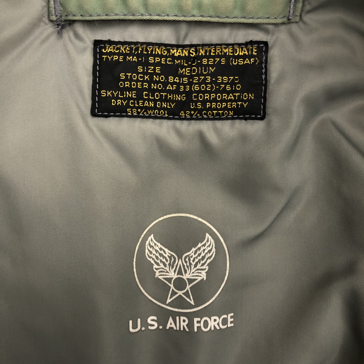 ★THE REAL McCOY’S ザ リアル マッコイズ MA-1 Flight Jacket フライト ジャケット AIR FORCE アウター カーキ 緑 サイズM 104_画像6