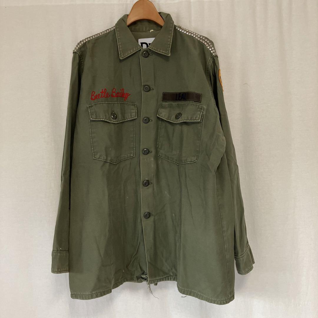 Dr Romanelli スタッズリメイクミリタリーシャツ ジャケットカーキXL