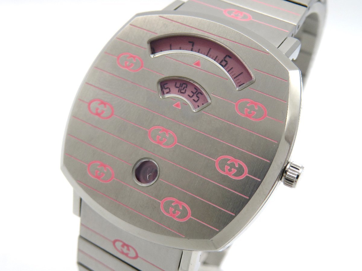 1円◆稼働◆良品　グッチ　YA157438/157.3　　ピンク　クオーツ　メンズ　腕時計　　J523