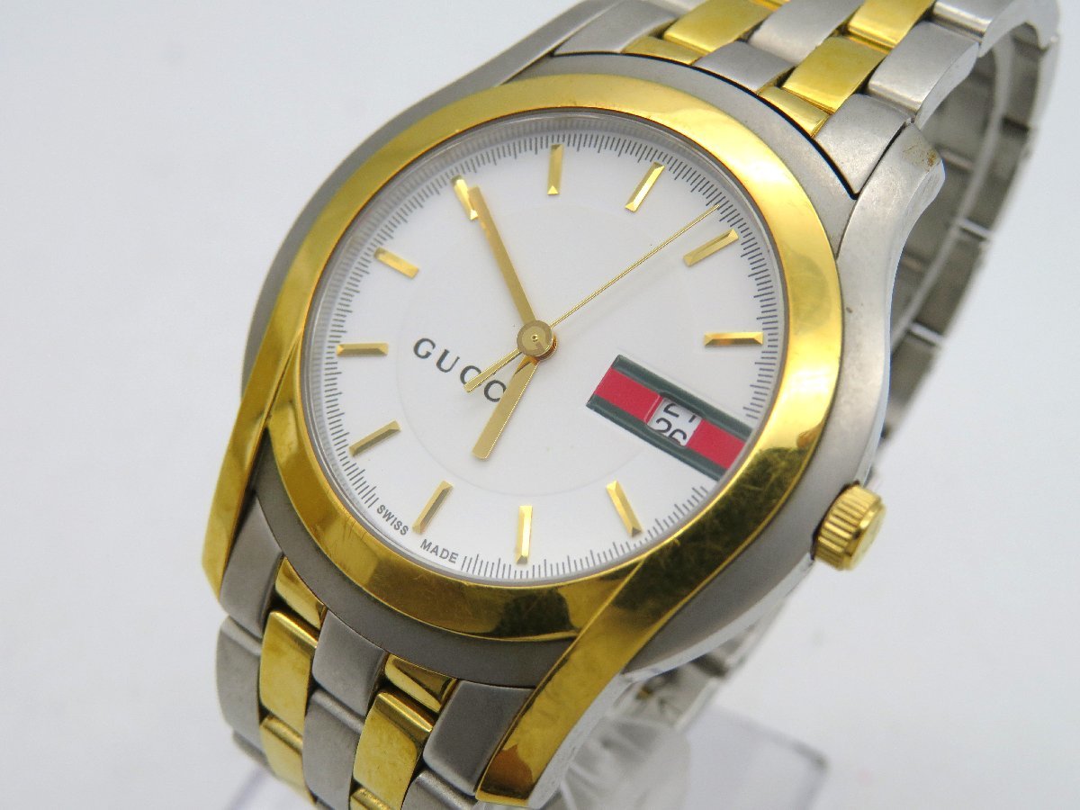 ◆1円◆稼働◆　グッチ　5500XL　　ホワイト　クオーツ　メンズ　腕時計　　J772