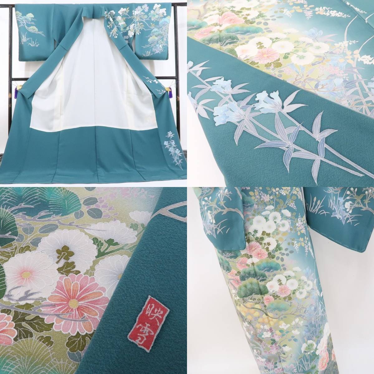 ゆめsaku2 新品 手描き友禅 落款 映雪 着物 正絹 仕付け糸付 ゆめsaku2 新品 手描き友禅 落款 映雪 着物 正絹 仕付け糸付