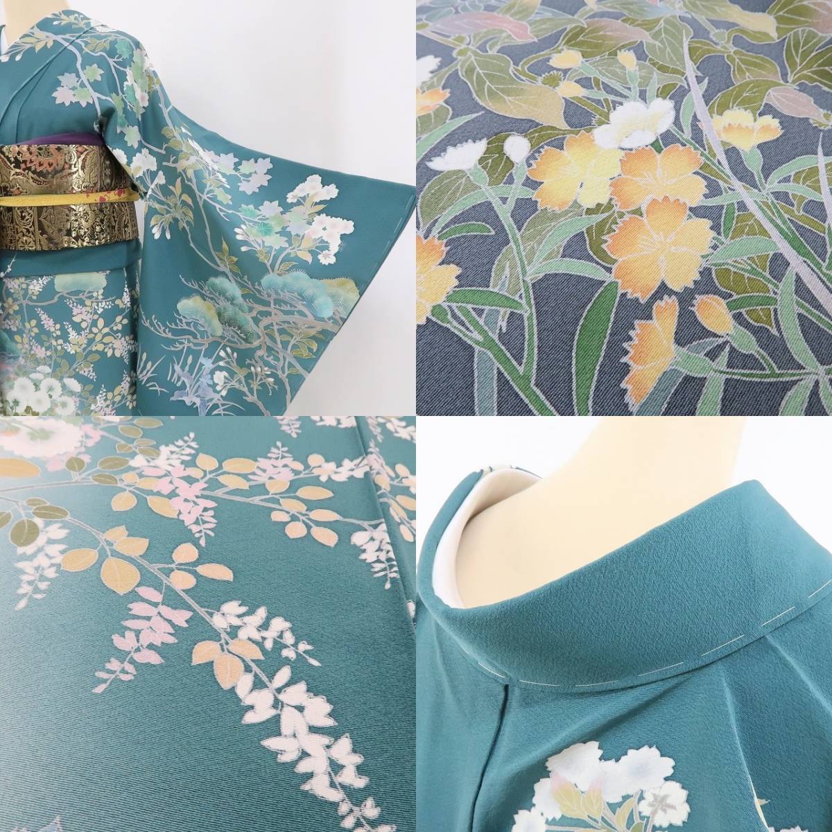 ゆめsaku2 新品 手描き友禅 落款 映雪 着物 正絹 仕付け糸付 ゆめsaku2 新品 手描き友禅 落款 映雪 着物 正絹 仕付け糸付