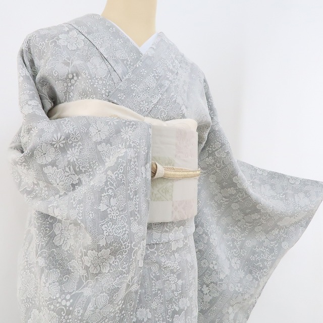 ゆめsaku2 未着用 山岡古都 落款 着物 天目織 仕付け糸付 正絹 ゆめsaku2 未着用 山岡古都 落款 着物 天目織 仕付け糸付 正絹
