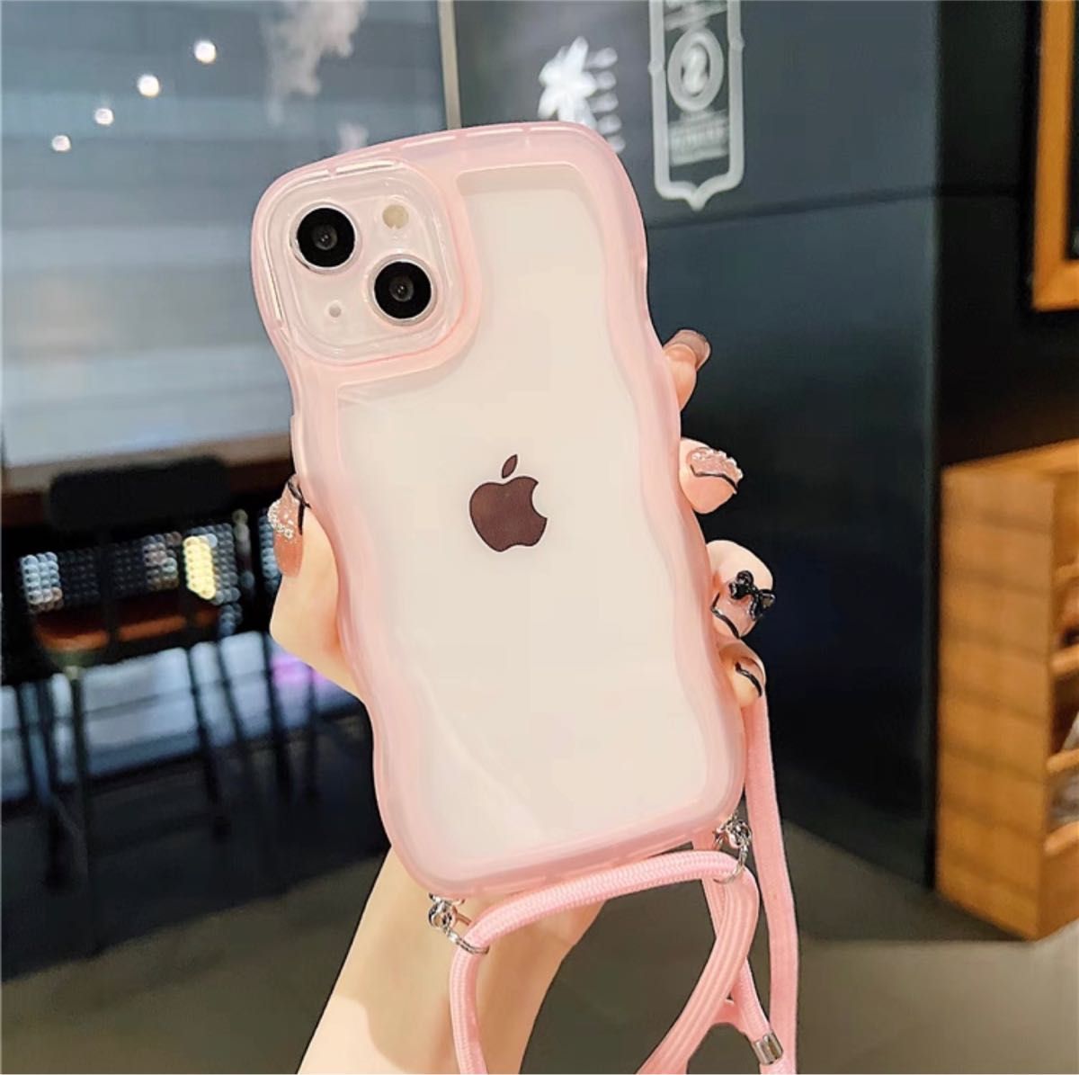 ☆スマホショルダー☆ iPhone15pro 背面クリア インスタ人気  クロ