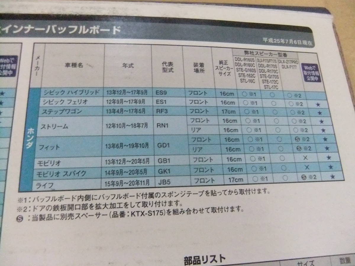 アルパイン ALPINE スピーカー取付用 インナーバッフルボード KTX-H172B ホンダ車対応　◆未使用品◆ 送料安_画像7