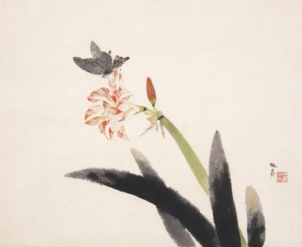 真作】【WISH】小杉放庵「蝶」日本画 1937年作 掛軸 共箱 二重箱 真作】【WISH】小杉放庵「蝶」日本画 1937年作 掛軸 共箱 二重箱