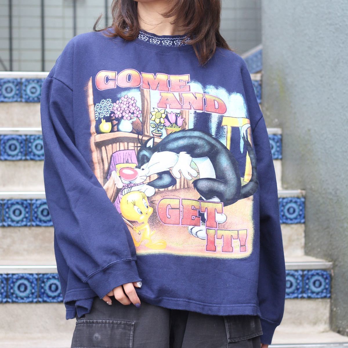 USA VINTAGE LOONEY TUNES ANIMATION PRINT DESIGN SWEAT SHIRT/アメリカ古着アニメーションプリントデザインスウェットの画像1