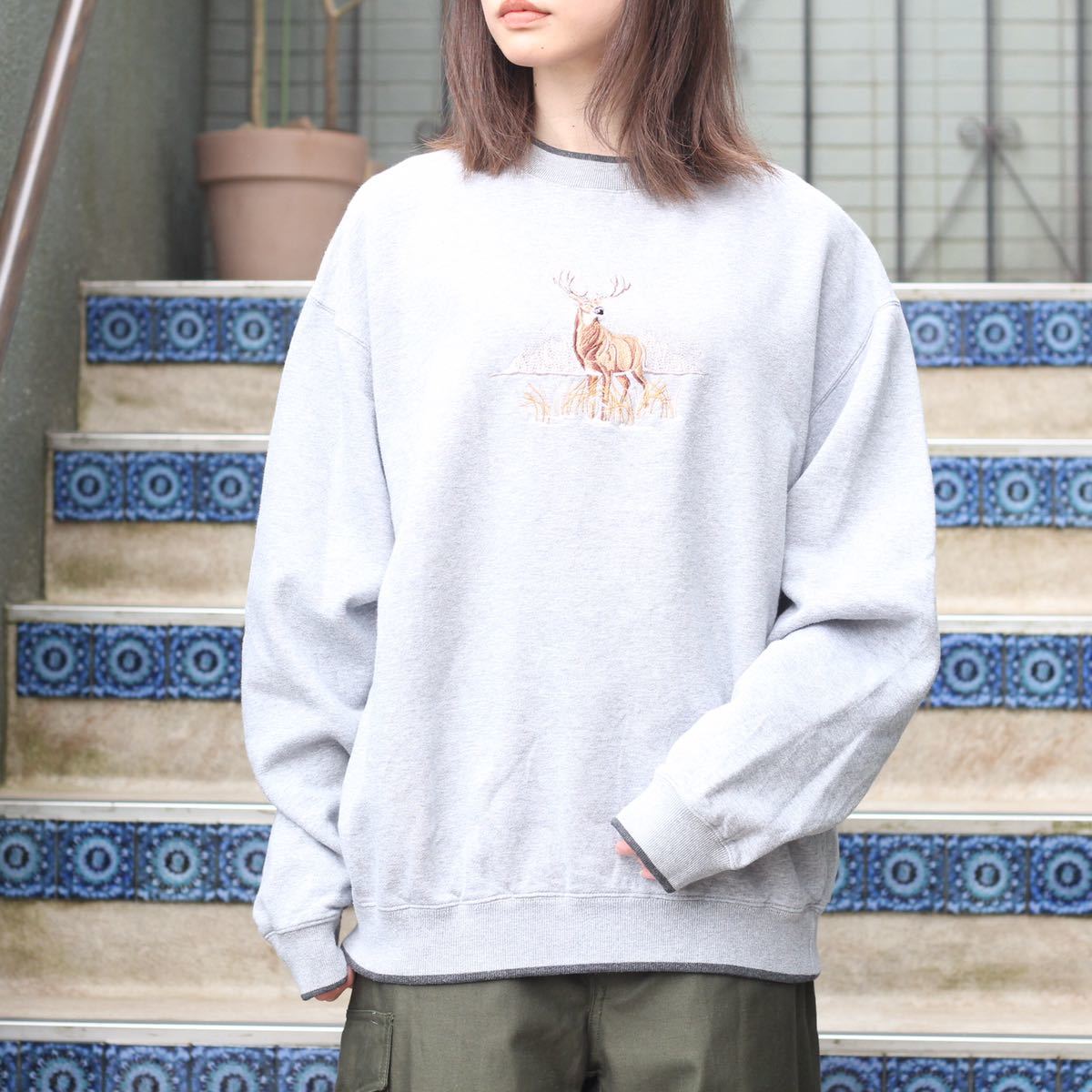 USA VINTAGE DEER EMBROIDERY DESIGN OVER SWEAT SHIRT/アメリカ古着