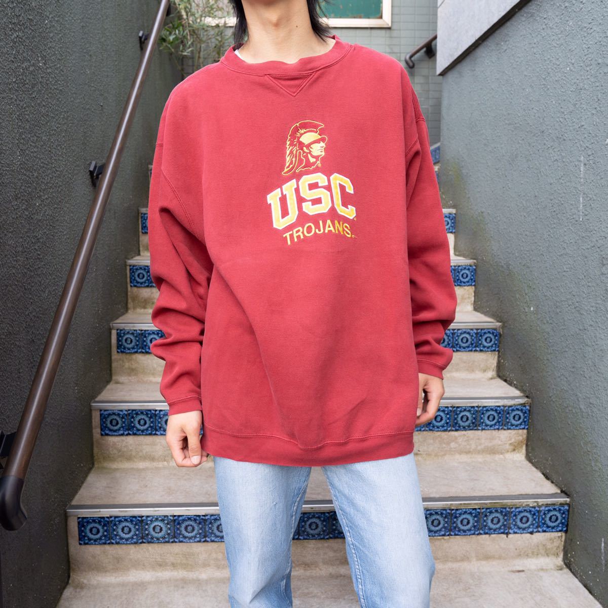 USA VINTAGE varsity athletic USC TROJANS LOGO PRINT DESIGN SWEAT SHIRT/アメリカ古着ロゴプリントデザインスウェット