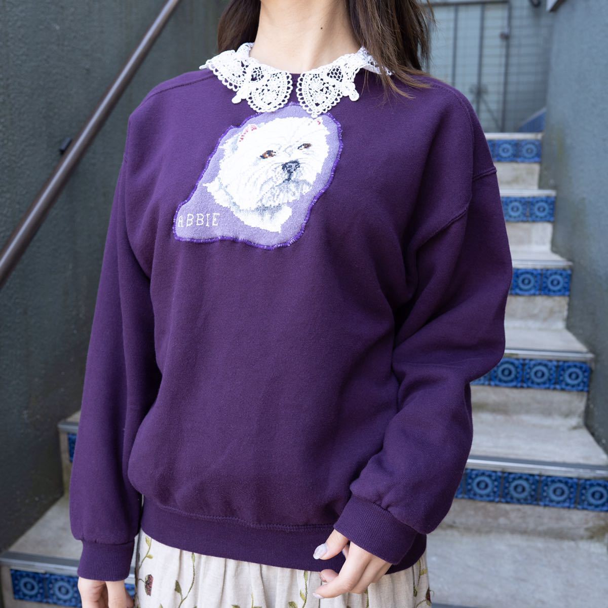 USA VINTAGE DOG EMBROIDERY DESIGN SWEAT SHIRT/アメリカ古着わんこ刺繍デザインスウェット