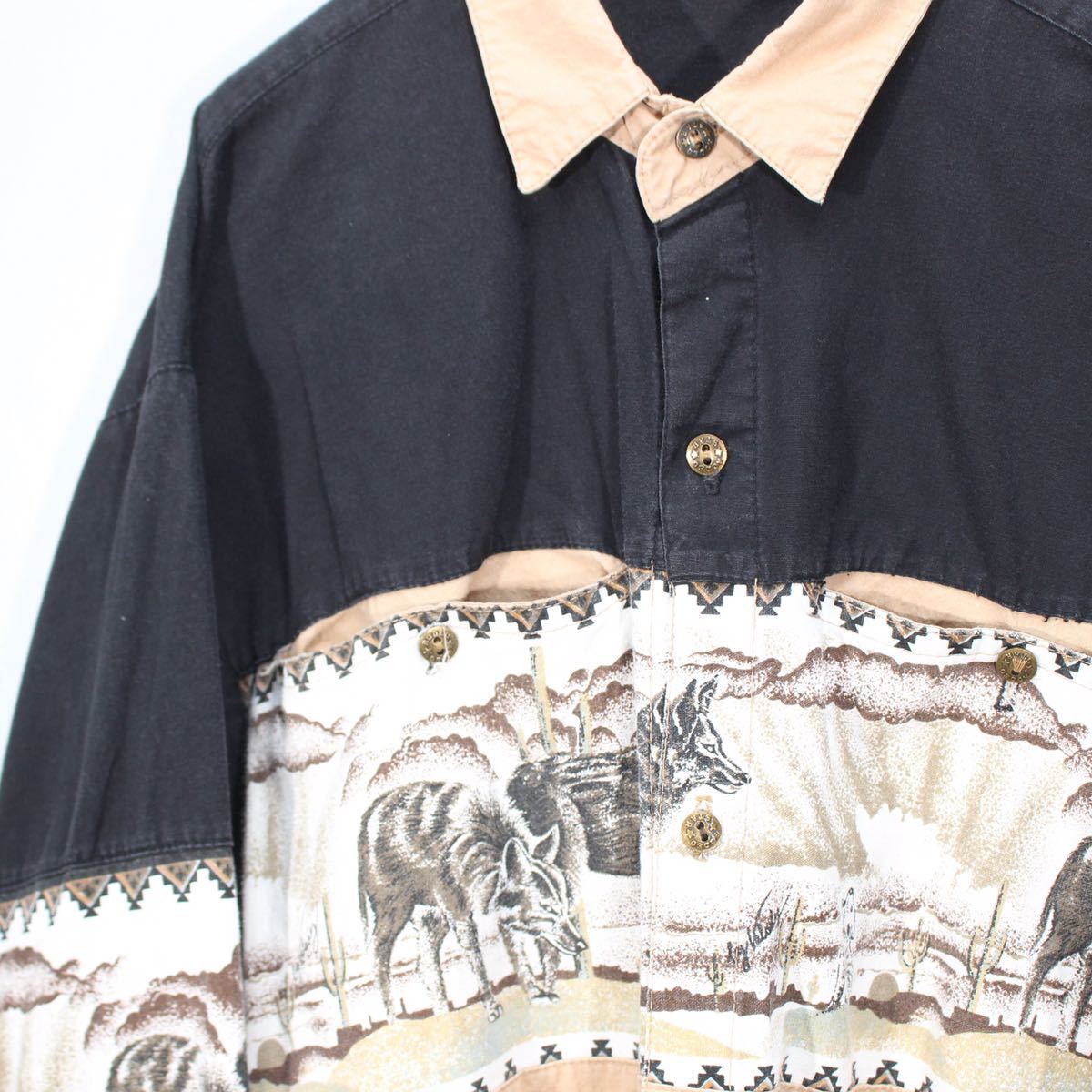 *SPECIAL ITEM* USA VINTAGE ALAZAN WOLF PATTERNED DESIGN COTTON SHIRT/アメリカ古着オオカミ柄デザインコットンシャツ_画像8