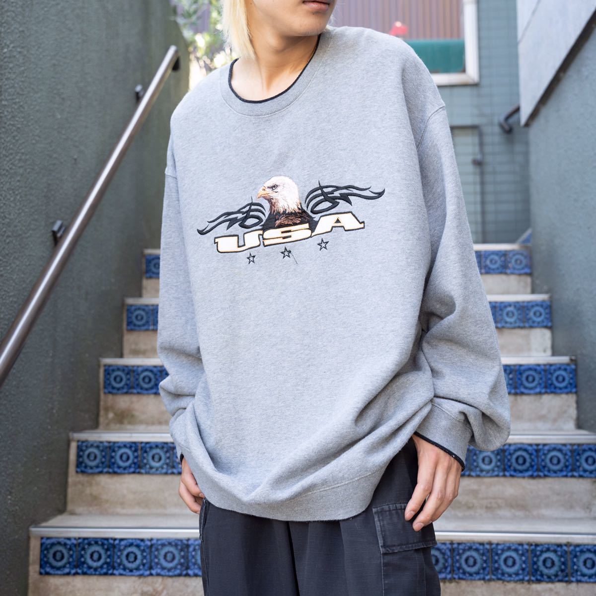 USA VINTAGE croft&barrow EAGLE EMBROIDERY DESIGN OVER SWEAT SHIRT/アメリカ古着鷲刺繍デザインオーバースウェット