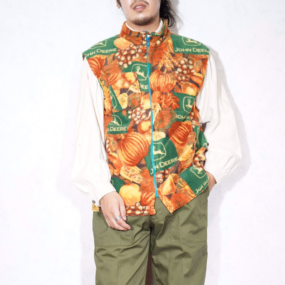 USA VINTAGE JOHN DEERE FRUIT&VEGITABLE DSIGN FLEECE ZIP UP VEST/アメリカ古着くだものとやさいデザインフリースジップアップベスト_画像1