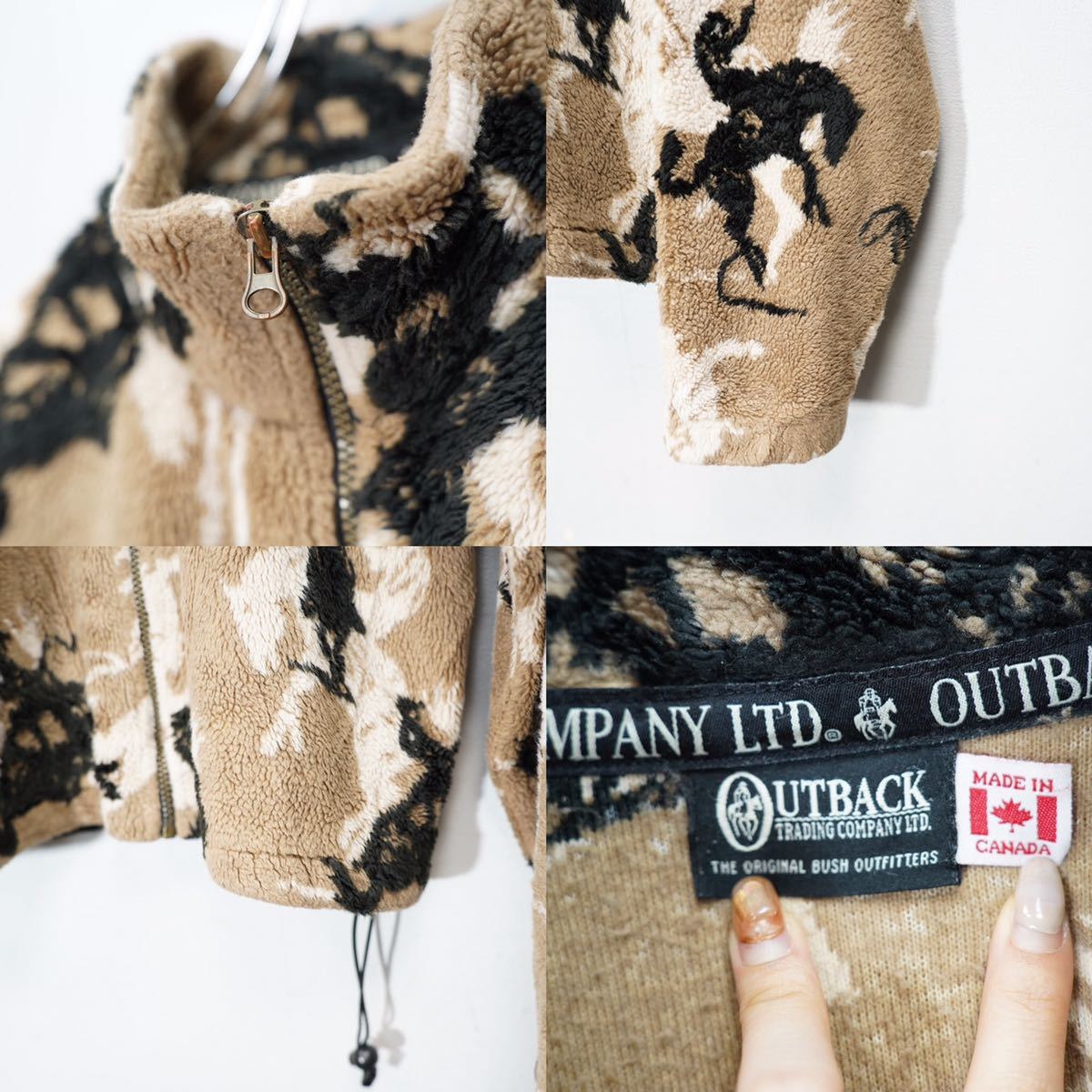 USA VINTAGE OUTBACK TRADING COMPANY COWBOY PATTERNED FLEECE ZIP UP/アメリカ古着カウボーイ柄フリースジップアップ(ジャケット)_画像9