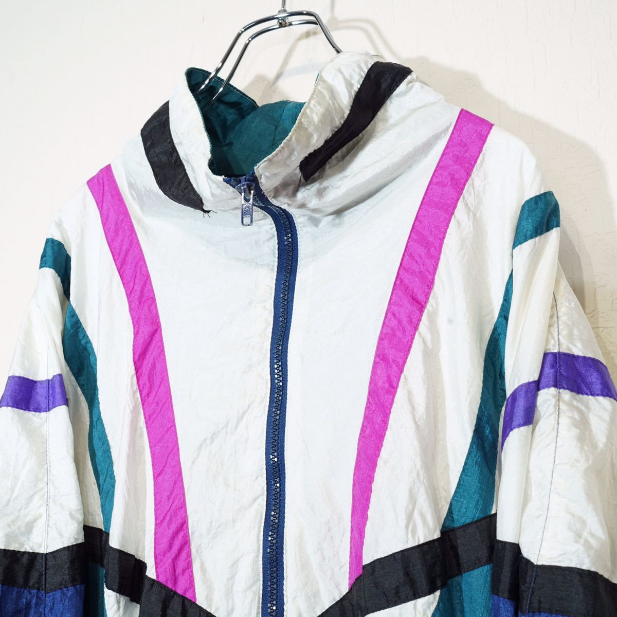 USA VINTAGE RIVER EDGE LINE DESIGN NYLON BLOUSON/アメリカ古着ラインデザインナイロンブルゾン(ジャケット)_画像7