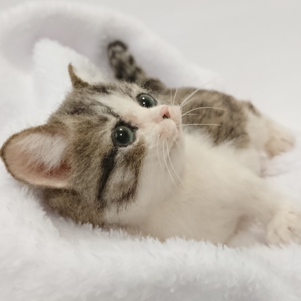LocoMocoNeco 羊毛フェルト マンチカンの子猫 (キジ白)ブラウン LocoMocoNeco 羊毛フェルト マンチカンの子猫 (キジ白)ブラウン