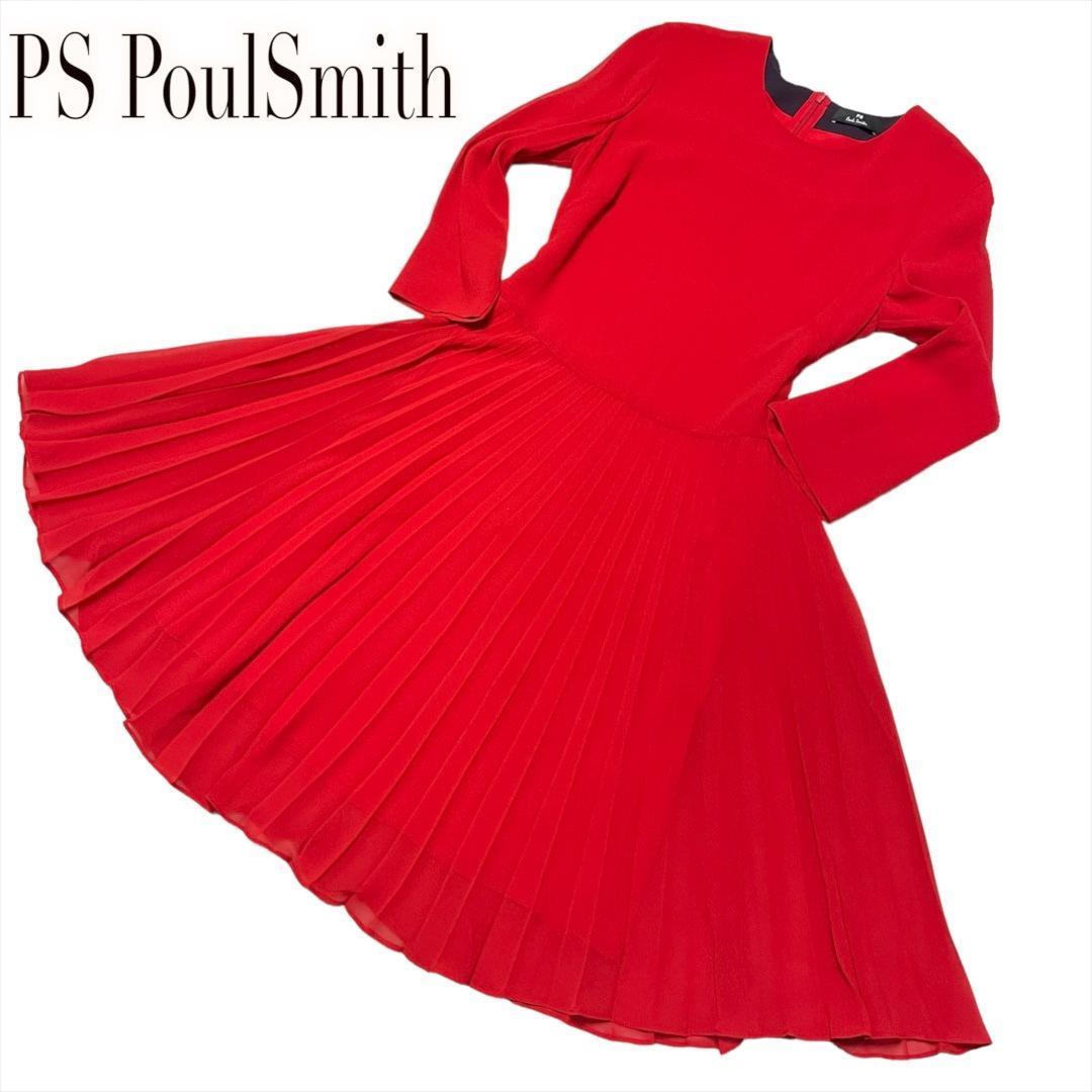 PS Paul Smith ワンピース 38 S レッド 赤 プリーツ パーティー ドレス フォーマル ピーエス ポールスミス_画像1