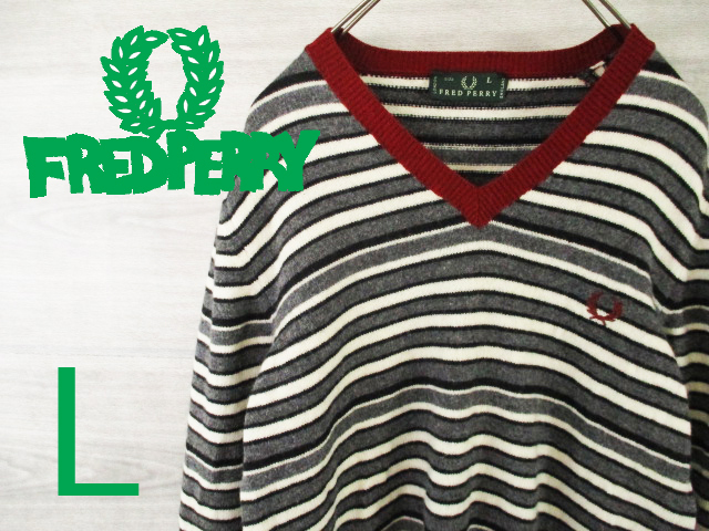 秋冬 FREDPERRY●フレッドペリー イタリア製 ＜ワンポイントロゴ刺繍・Vネック ウール ニット＞BTS 着用ブランド●M1496m_画像1