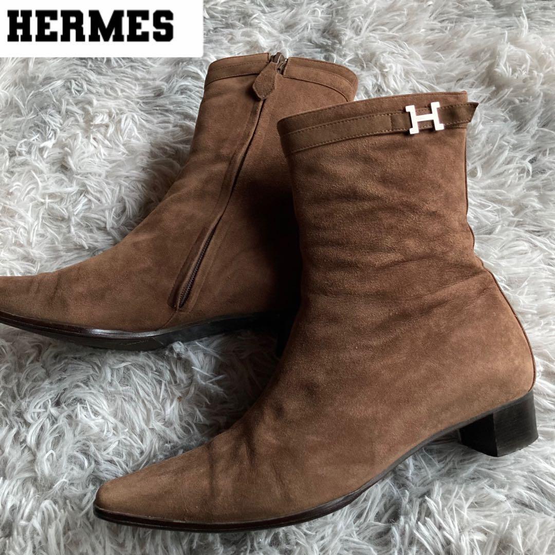 美品!HERMES エルメス エレガントスエードショートブーツ 35 1/2