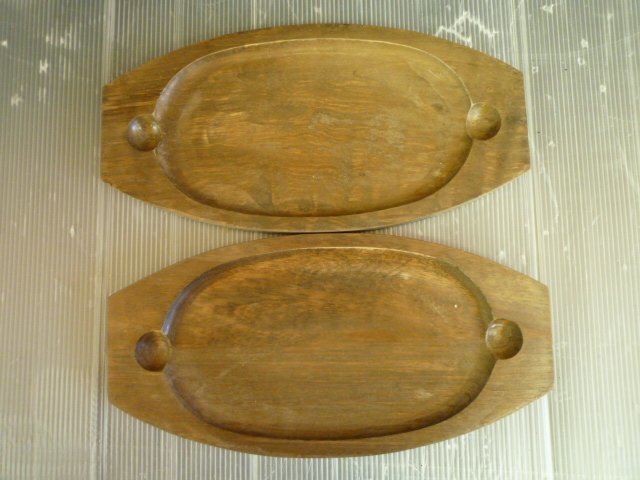 TMB-05795-03 南部鉄器 盛栄堂 鉄板 ステーキ皿 まとめて2枚 木製プレート付_画像2