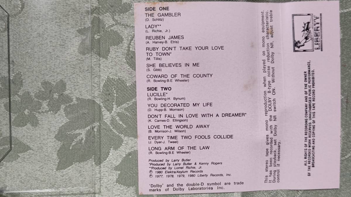 カセットテープ TC-L00-1072 KENNY ROGERS ケニー・ロジャース GREATEST HITS 12曲 全曲試聴OK