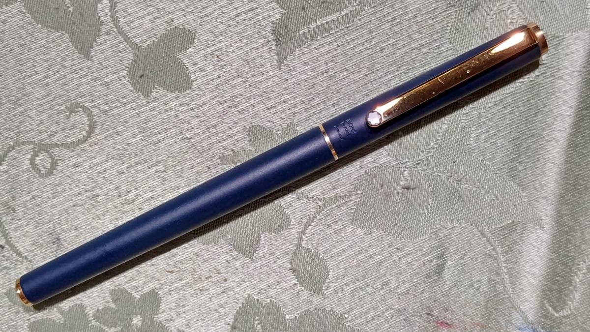 ヴィンテージ MONTBLANC モンブラン スリムライン 万年筆 スチール F ニブ マットダークブルー　期限切れ保証書付属　ケース入り