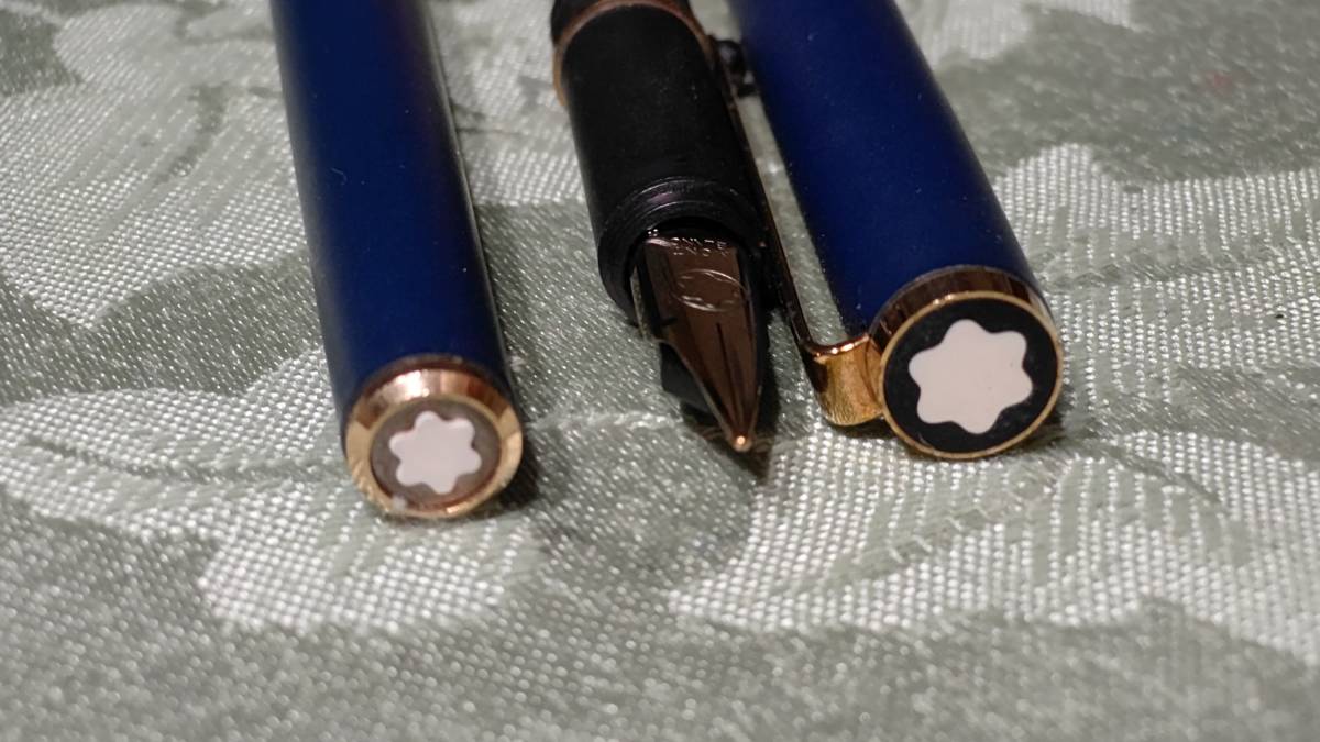 ヴィンテージ MONTBLANC モンブラン スリムライン 万年筆 スチール F ニブ マットダークブルー　期限切れ保証書付属　ケース入り_画像7