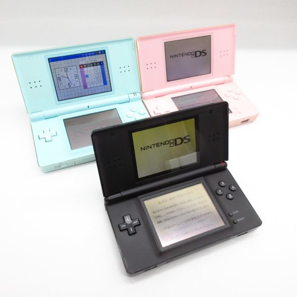 動作品 バッテリー充電可 NINTENDO ニンテンドー DS LITE 3個セット ピンク ブラック ブルー 任天堂 本体+タッチペン+GBAカバー/B9_画像1