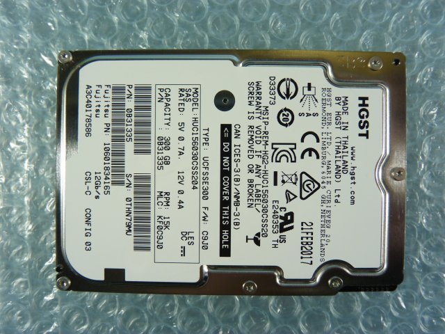 1NKE // HGST HUC156030CSS204 300GB 2.5インチ SAS HDD 15K(15000)rpm 12Gb 15mm / A3C40178586 // Fujitsu RX2530 M2 取外 //在庫1_画像8