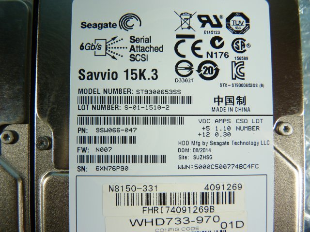 1OZN // 2個セット / NEC N8150-331 300GB 2.5インチ 15K SAS HDD 6Gb 15mm / Seagate ST9300653SS //NEC Express5800/R120e-2E取外//在庫2_画像4