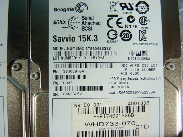 1OZP // 4個セット / NEC N8150-331 300GB 2.5インチ 15K SAS HDD 6Gb 15mm / Seagate ST9300653SS //NEC Express5800/R120e-2E取外//在庫6_画像4