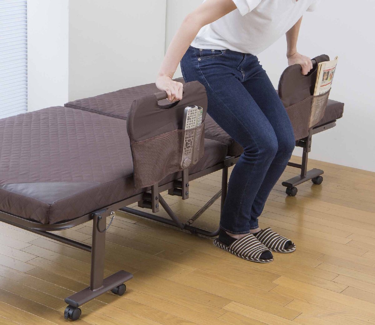手すり付き折りたたみベッド TS-100(シングルベッド 介護 14段階 手すり付き折りたたみベッド TS-100(シングルベッド 介護 14段階