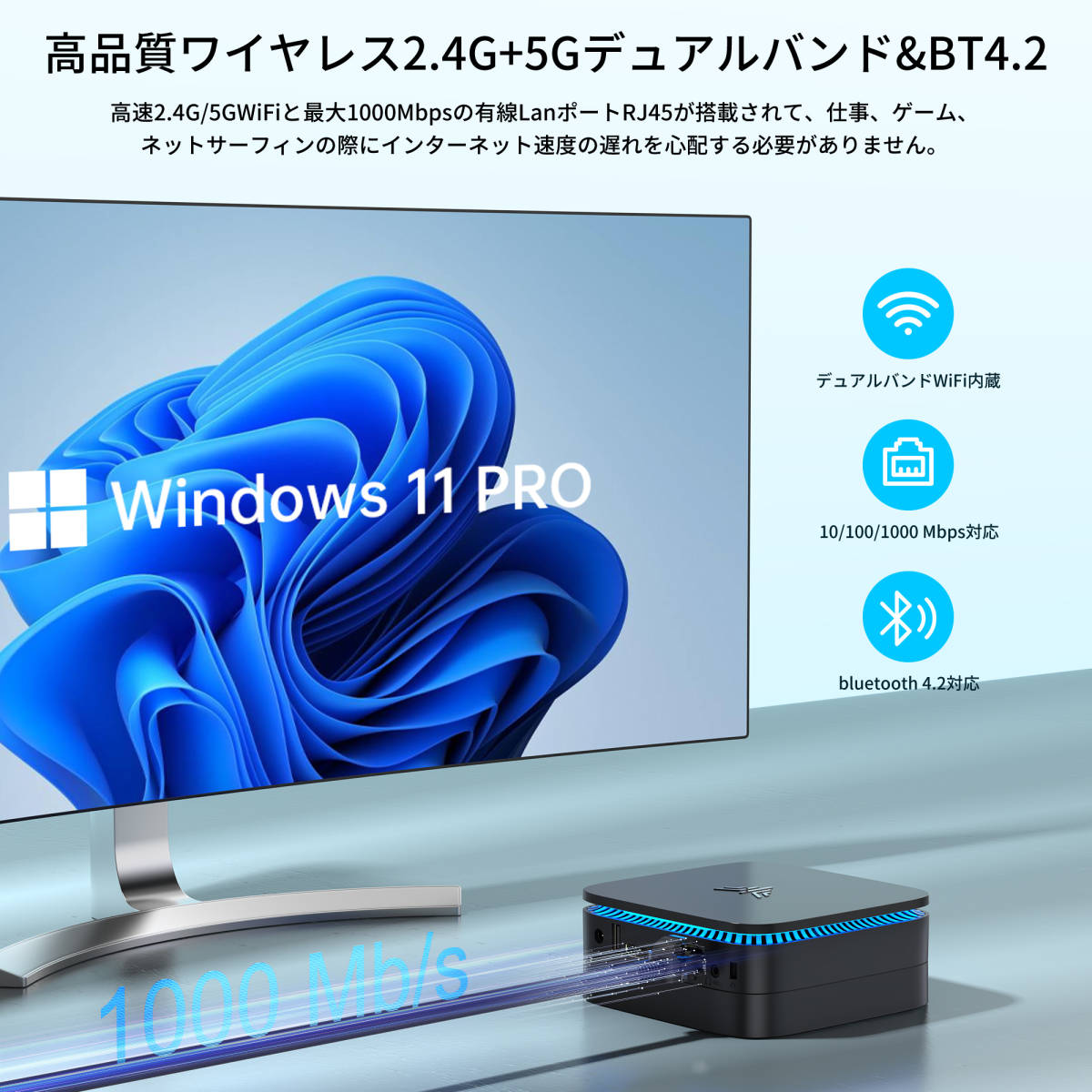 ミニPC 最新第12世代 Windows11 Pro mini pc 16GB DDR4 512GB SSD ミニデスクトップパソコン 高速2.4G/5GWi-Fi BT4.2 HDMI 小型パソコン_画像8