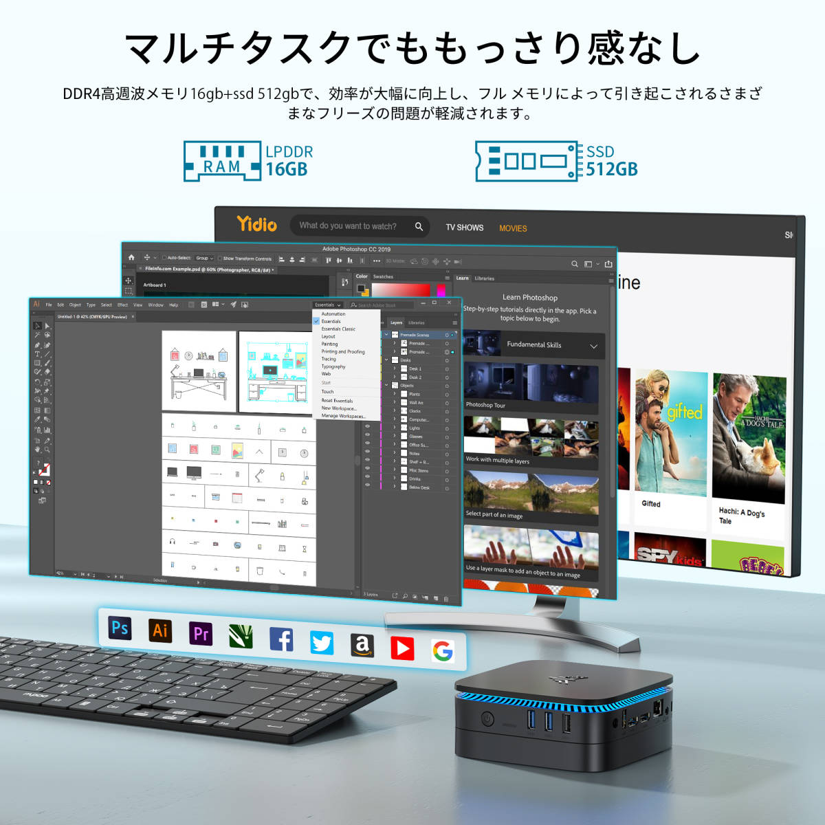 ミニPC 最新第12世代 Windows11 Pro mini pc 16GB DDR4 512GB SSD ミニデスクトップパソコン 高速2.4G/5GWi-Fi BT4.2 HDMI 小型パソコン_画像7