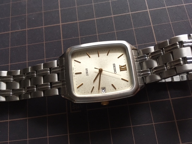  superior article Vintage SEIKO/ Seiko SPIRIT Date square silver × champagne 7N32-5000 quarts men's wristwatch K71