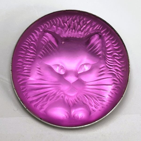 レア LALIQUE ラリック 猫 キャット クリスタルガラス ブローチ アクセサリー ピンクカラー