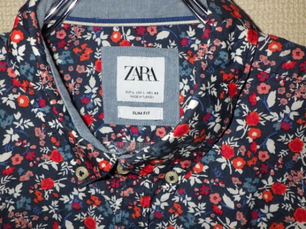 z2839ZARA★ザラ★花柄★長袖ボタンダウンシャツ★スリムフィット★サイズL★人気★激安★送料格安_画像2