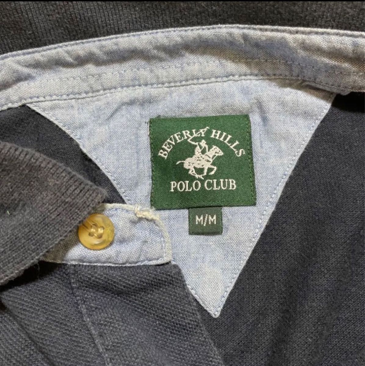 ポロ　POLO CLUB ポロクラブ　ポロシャツ　半袖　Mサイズ　紺色　シンプル　バーバリーヒルズ