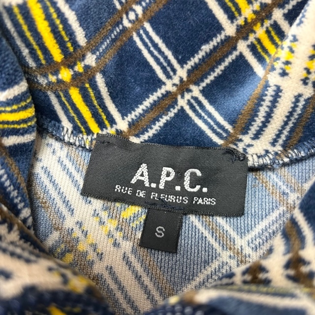 90s～ フランス製 A.P.C. ベルベット チェック柄トラックジャケット S 紺 オールド ヴィンテージ アーペーセー ジャージ ベロア ●184