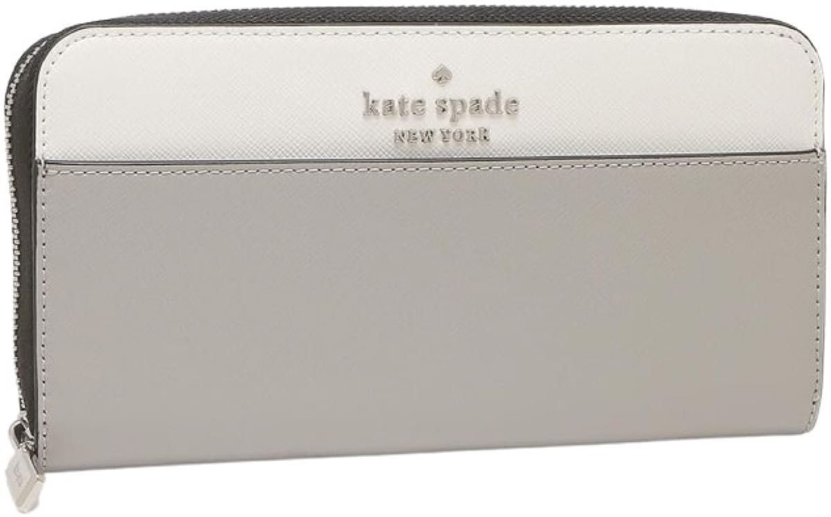 ケイトスペード◆新品 未使用 正規品◆Kate Spade ラウンドファスナー長財布 レディース グレーホワイト KS-007