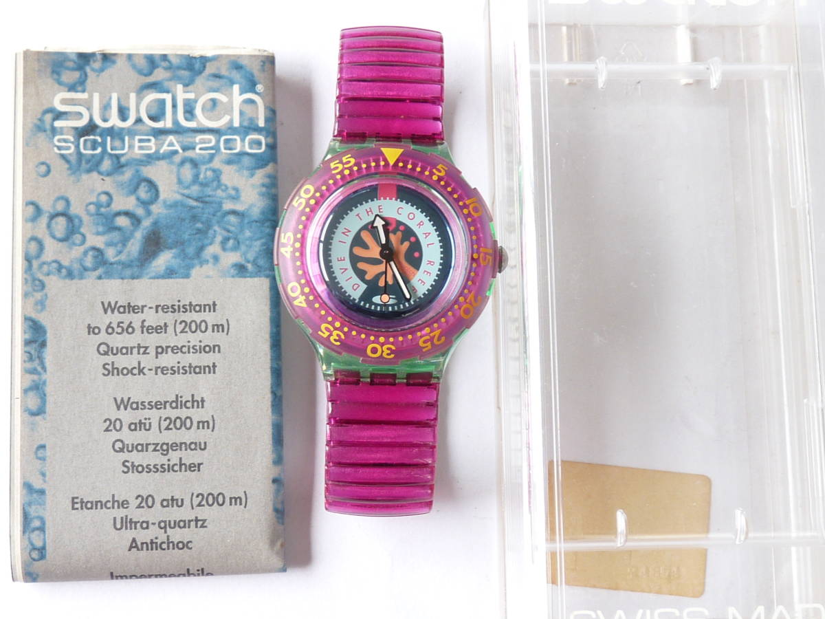  unused battery replaced beautiful goods Swatch Swatch scuba 1994 year of model CHERRY DROPS SDG product number SDG102.. belt Large size 