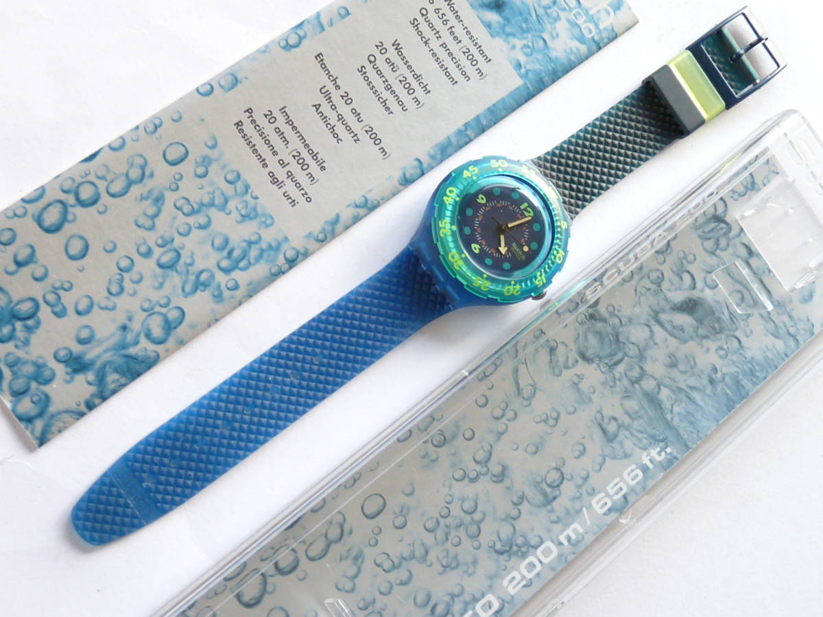  unused battery replaced beautiful goods Swatch Swatch the first period 1991 year of model scuba blue moon BLUE MOON product number SDN100 belt. top and bottom . color difference equipped 