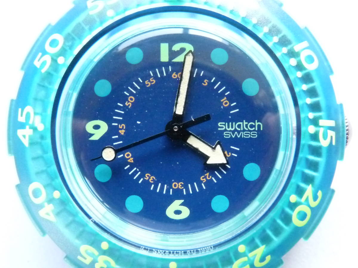  unused battery replaced beautiful goods Swatch Swatch the first period 1991 year of model scuba blue moon BLUE MOON product number SDN100 belt. top and bottom . color difference equipped 