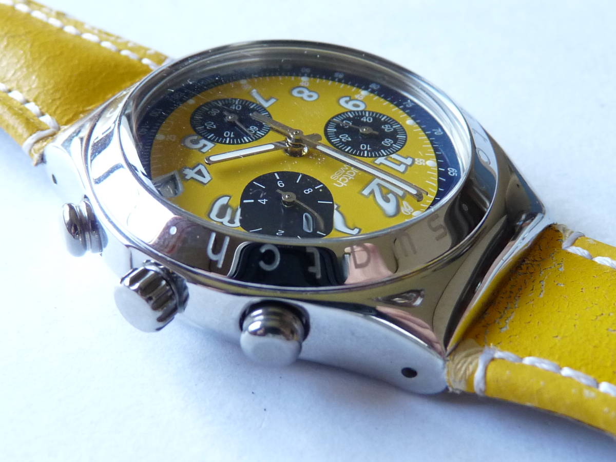 未使用 電池交換済 1996年モデル スウォッチ Swatch 初代アイロニークロノ Secret Agent yellow 品番YCS406 クロノ不良_画像4