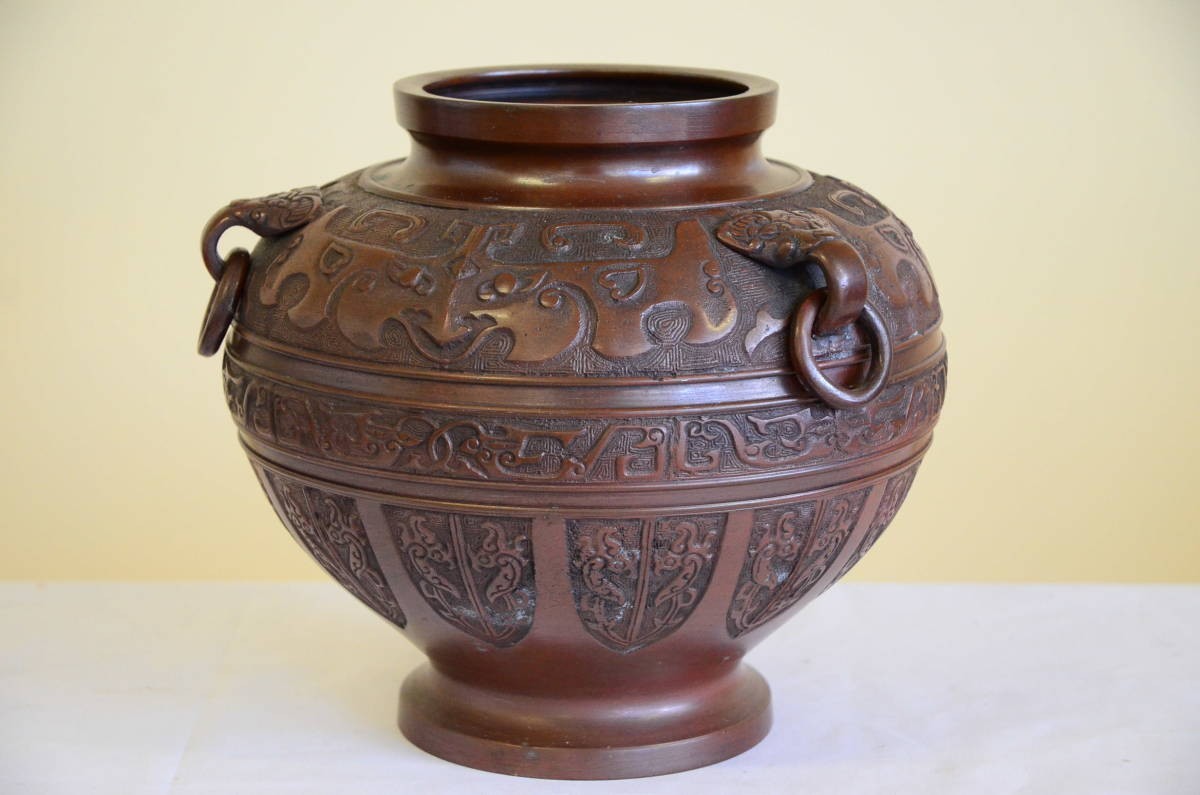 碧嶺造 銅製 花瓶 重量約4.8kg 高さ約25cm 幅26cm 生花 花入れ 花器 金属工芸品
