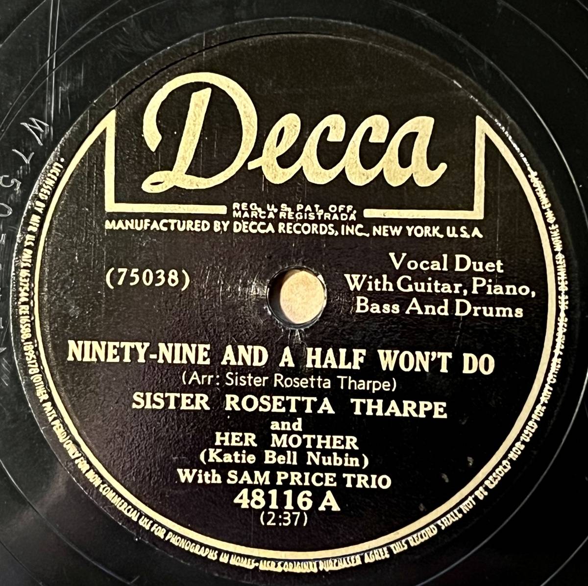 SISTER ROSETTA THARPE DECCA Ninety-Nine and A Half Won’t Do/ Daniel in The Lion’s Denの画像1