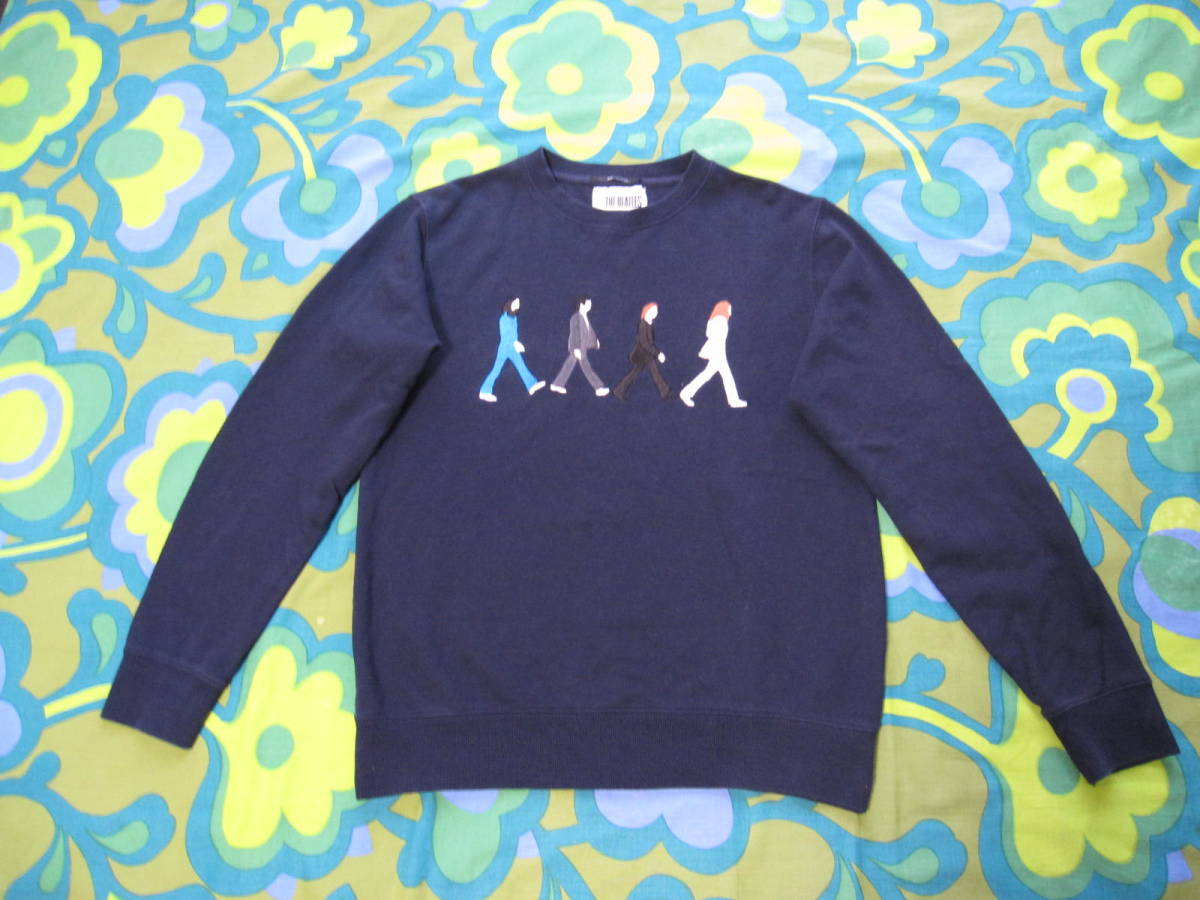  use little clean SHIPS JET BLUE Ships THE BEATLES Beatles embroidery sweat men's M navy cotton 100