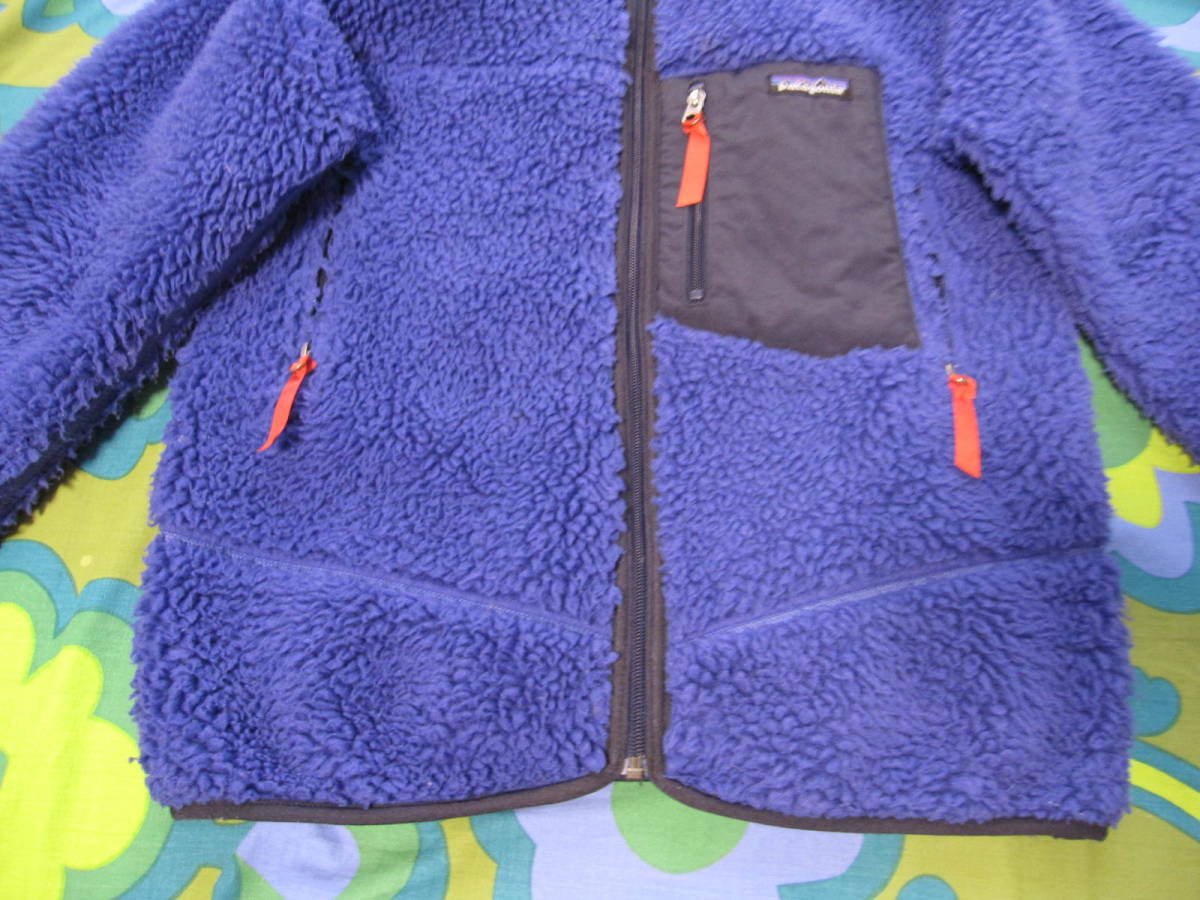 USA製 FA01 patagonia パタゴニア レトロX ボアブルゾン フリースジャケット KID'S/L メンズS-M程度 ブルー USEDキレイ アウトドアキャンプ