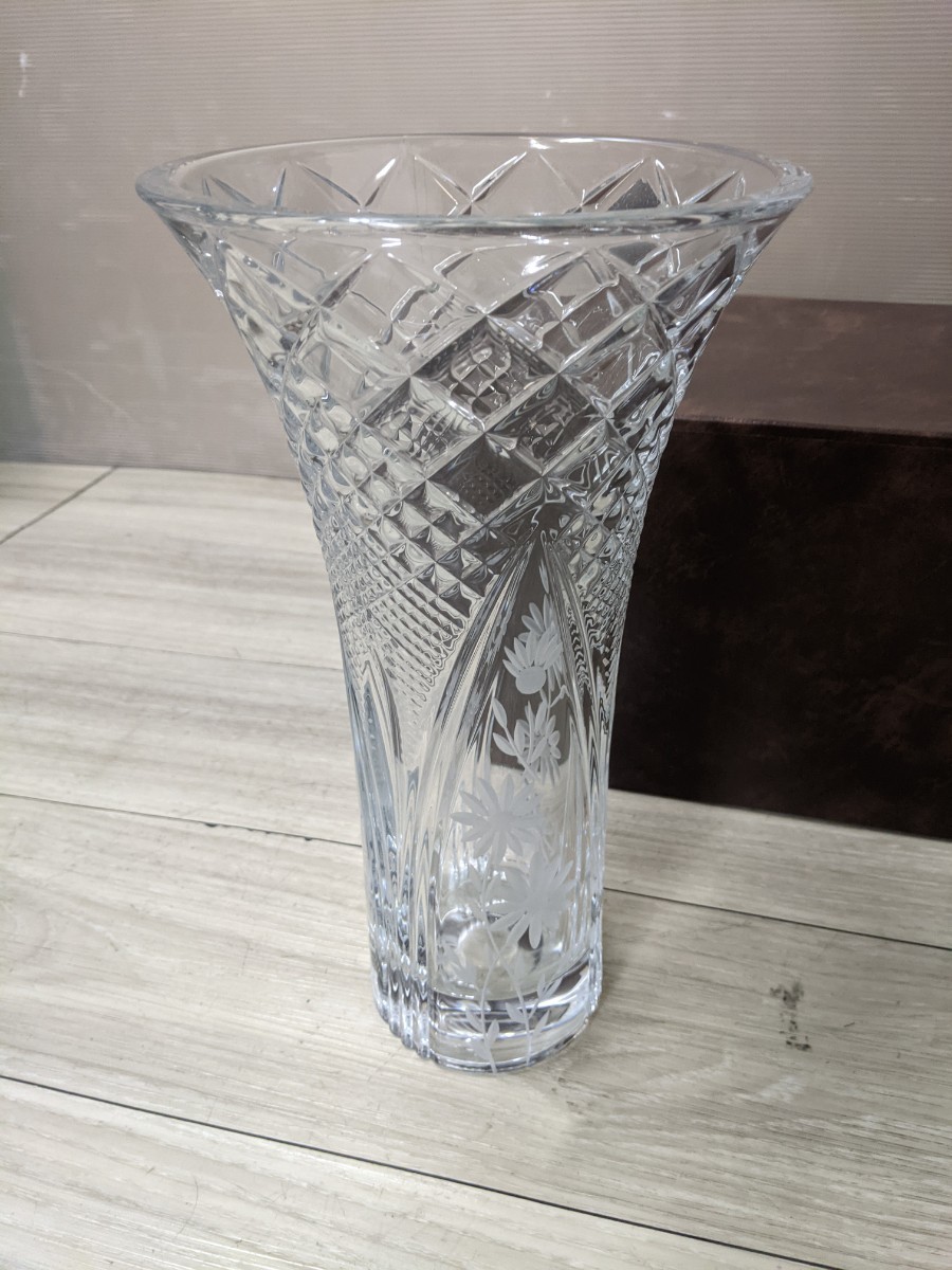  LASKA ラスカ SVLF-402 ボヘミアガラス 花瓶　口径約17cm 全高約30.5cm ボヘミアクリスタル_画像7