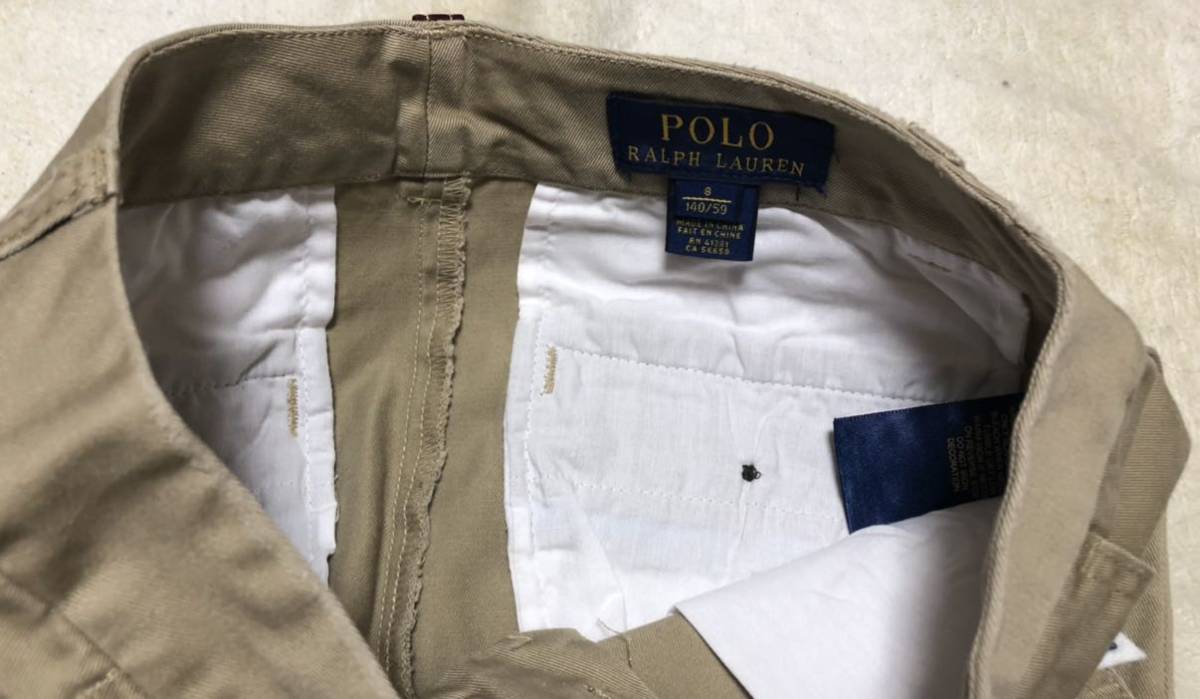 ☆POLO RALPH LAUREN☆ポロ ラルフローレン ビッグロゴ キッズ ジュニア パンツ 140 ベージュ系 チノパン ダメージ加工 ワッペン_画像2